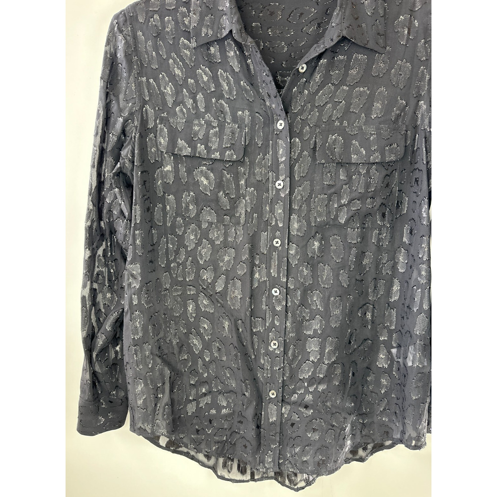 Equipment Femme Daddy Metallic Leopard Print Silk Blend Blouse Black Top Large - Picture 4 of 13